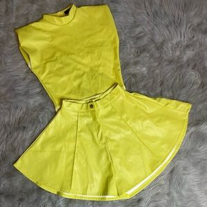 Two piece flare faux leather short set